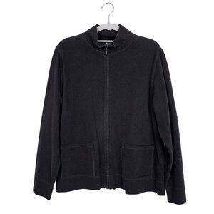 EILEEN FISHER Full Zip Up Jacket BLACK size M Academia Preppy School Chic Pocket